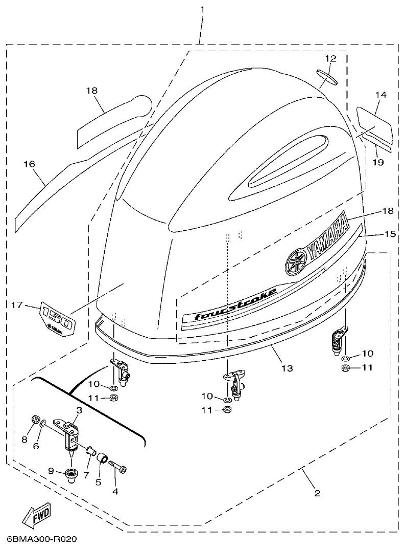 Yamaha F150FET, FL150FET TOP COWLING parts diagram